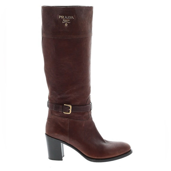 Prada Caramel Leather Knee High Riding Boots w/ Ankle Buckle IT 40 - Picture 1 of 16